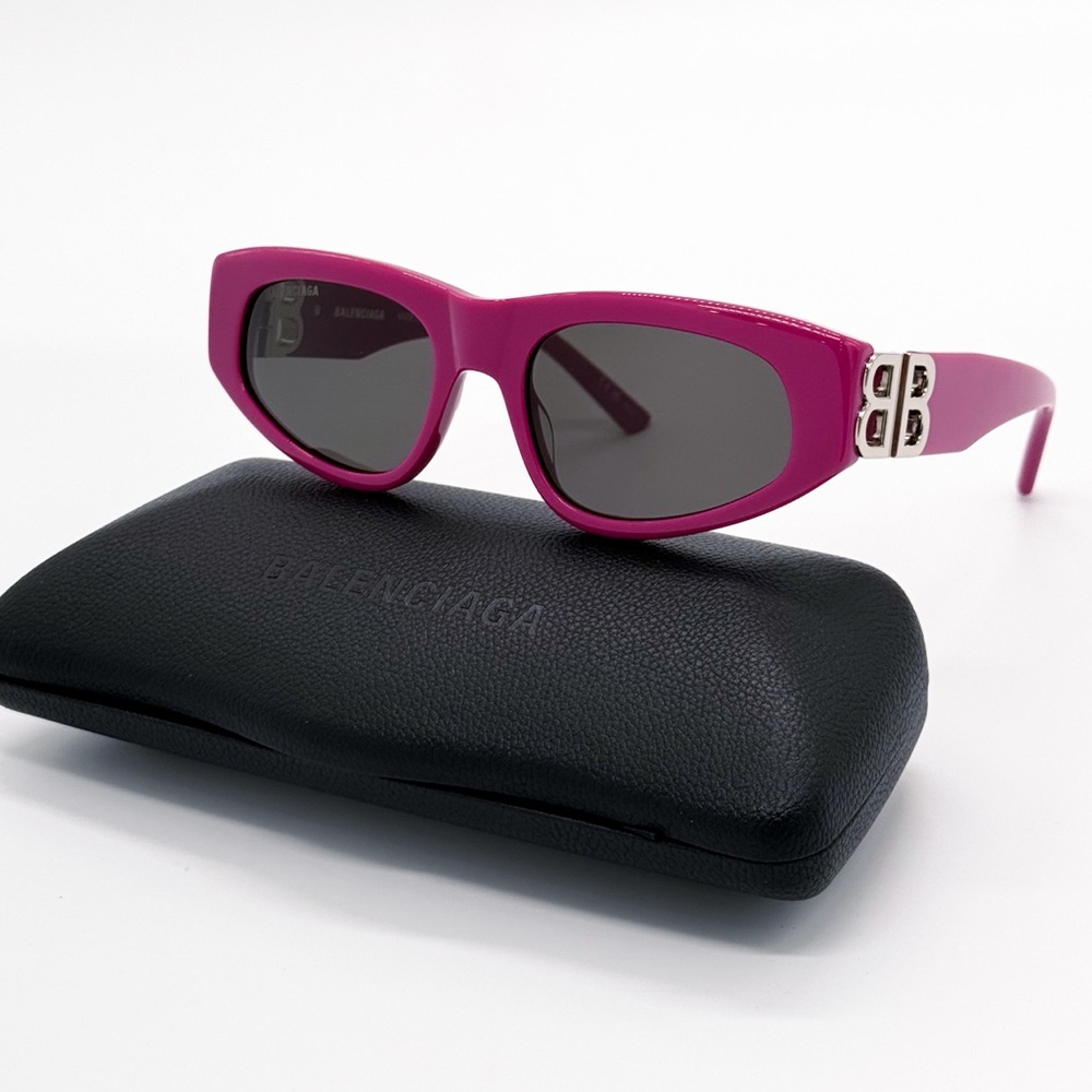 NEW BALENCIAGA BB0095S 017 OVAL FUCHSIA GREY WOMEN SUNGLASSES BALENCIAGA